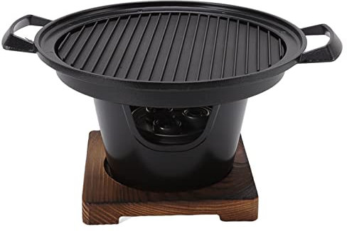 Focket Grill a carbonella, 10.2in Portatile Grill a carbonella Giapponese Hibachi Grill con Base in Legno, Facile Pulizia Grill Portatile Smokeless ghisa Hibachi Grill Yakiniku Grill