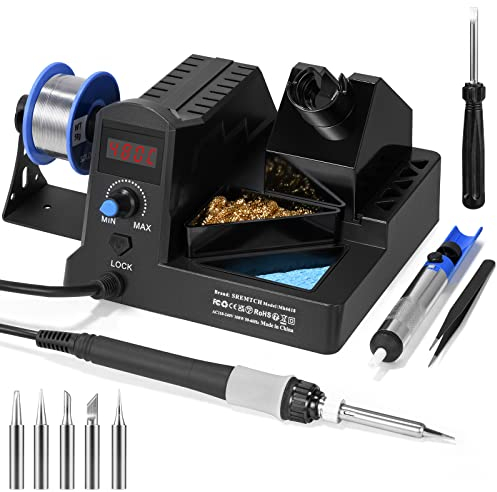Stazione di saldatura, kit saldatore 100 W temperatura regolabile (180-480 ° C), kit di saldatura LED, stazione di saldatura con 5 punte di saldatura, pompa dissaldante, cacciavite