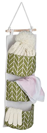 Relaxdays Hängeorganizer, 3 Fächer, Baumwolle, HxB: 74x20 cm, Hängetasche Bad, Flur, Büro, Hängeaufbewahrung, Creme/grün