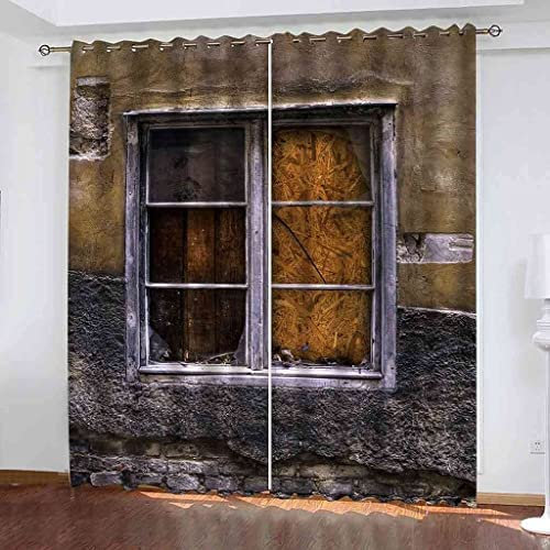 3D Verdunkelungsvorhänge Retro-Fenster Blickdichte Vorhänge Schlafzimmer Wohnzimmer Dekoration Isolierung Lärmschutzvorhänge 150(B) X166(H) cm - 3D-Gedruckte Vorhänge
