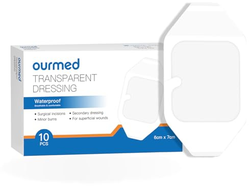 ourmed Lot de 10 pansements adhésifs transparents imperméables 7,9 x 6,9 cm pour douche post-opératoire, bouclier IV, post-traitement des tatouages