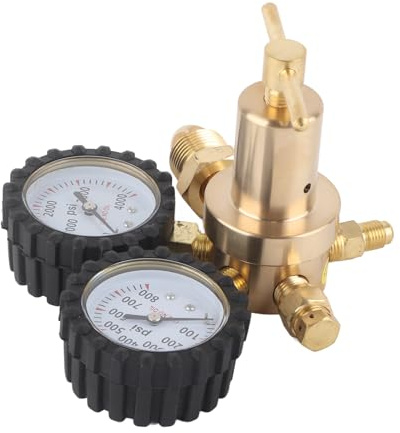 Regulador de Nitrógeno Doble Calibre, 0-800 PSI, Latón, Alta Precisión, para Cilindros de Gas, 16,5 cm