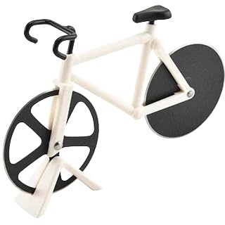 Cortador de pizza de bicicleta de acero inoxidable para bicicleta, cuchillo de pizza, cortador de pizza antiadherente, ruedas de corte dobles, cortador de pizza, utensilios de cocina (blanco)