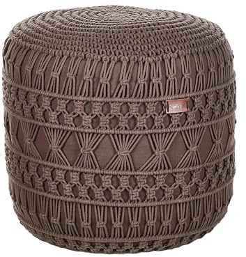 Pouf Moderne Tricoté Main 45 x 45 x 45 cm en Coton Marron Thakot