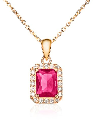 Diamond Treats Damen-Halskette mit Smaragdschliff aus 925er Sterlingsilber mit weißen, grünen, blauen oder roten Zirkonia-Steinen, elegante rechteckige Halskette aus Silber mit Geschenkbox