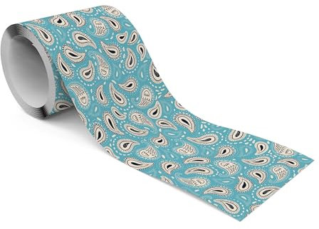 Muralo - Selbstklebende Bordüre - Tapetenbordüre Wandbördure - Dekorative Wandtatto für Wände, Möbel, Decken, Tapeten, Wandverkleidungen, Türen - Blau Paisley-Muster - Br.10cm x Hö.300cm