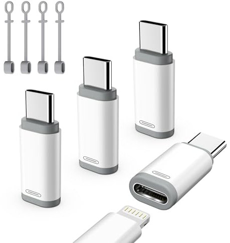 TiMOVO Lightning Female to USB C Male Adapter, 4 Pack USB C to Lightning Adapter Supports Charging & Data Sync with Anti-Lost Loop for iPhone 15/16 Pro Max Plus, iPad Pro/Air, Not for Audio/OTG, White