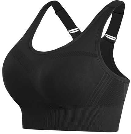 Litherday Women's Sports Bra Max Control Solid High Impact Wirefree Sports Bras for Women Removable Padding Yoga Gym Running Crop Top Black