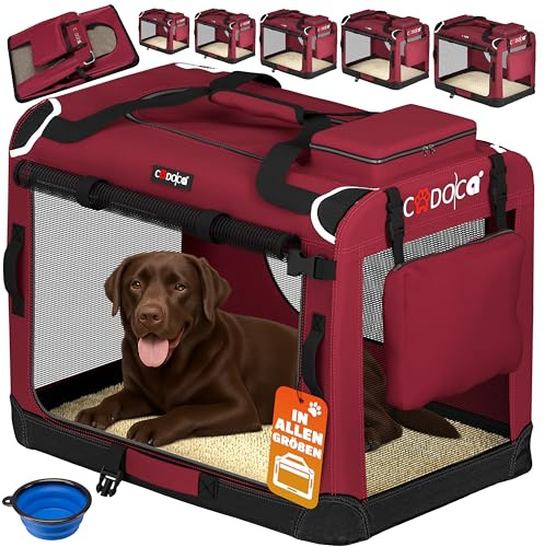 CADOCA® Hundebox faltbar Transportbox XXL 90x60x66cm robust atmungsaktiv Transporttasche Auto Rückbank Haustiertransportbox Hundetragetasche Dunkelrot