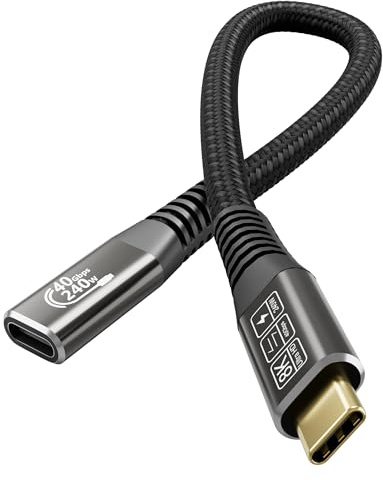 CAKOBLE usb c verlängerung 40gbps,240W thunderbolt 4 verlängerung ladekabel thunderbolt verlängerung 8K@60Hz USB C Verlängerungskabel Kurz mit MacBook Pro/Air, i Phone 16/15 Pro Max,Galaxy S24 0.25M