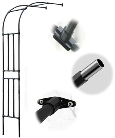 Garten-Rankgitter aus Metall, Wandmontage, Rosen-Kletterpflanzenstütze, rostfrei, Halbbogen-Design, 20 mm Rohrdurchmesser, schwarz, 120 cm, dekorative Outdoor-Gartendekoration