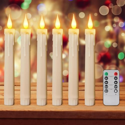 Dabeto 6 Stück LED Kerzen,LED Stabkerzen,Flammenlose Kerzen mit Timer-Funktion und Fernbedienung,Flackernde LED Batteriebetrieben Stabkerzen für Halloween Dekoration,Weihnachtsdeko,Tischdeko (Weiß B)