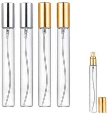 BQRKOTM 4 Pezzi vaporizzatori per profumo in vetro, bottiglie spray in vetro ricaricabili con nebulizzazione fine, flaconi vuoti per profumo, campioni di viaggio, trucco -oro, argento