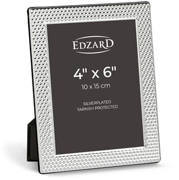 EDZARD Marco de fotos Barletta (10x15 cm) bañado en plata antideslustre | Marco plateado para foto 10x15 cm, superficie texturizada, trasera de terciopelo, de sobremesa y pared