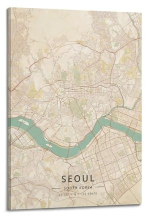 Poster decorativo da parete con mappa della città di Seoul Corea del Sud, poster decorativo su tela, stampa artistica moderna per camera da letto, per camera da letto, 40 x 60 cm