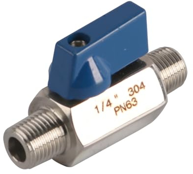 Tiardey Mini válvula de Bola de Acero Inoxidable Mini válvula de Bola 1/4 Pulgada BSP Macho a Macho Válvula de Cierre