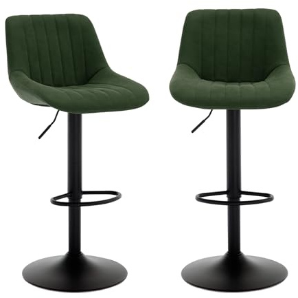 Chummaven Lot de 2 Tabourets de Bar Modernes avec Dossier, Tabourets de Bar Rembourrés pour Cuisine avec Repose-Pieds, Chaise de Bar sans Accoudoir, Vert