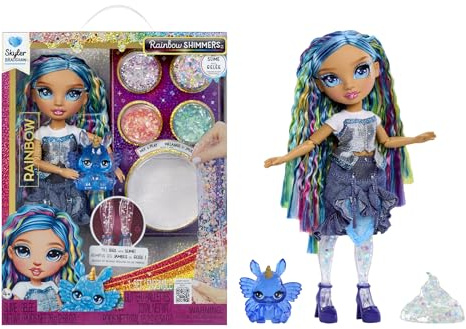 RAINBOW HIGH Rainbow Shimmers avec Slime - Skyler, Bleue - Poupée Mannequin de 28 cm, avec Un Kit de Slime et Un Lapin de Compagnie, Convient aux Enfants de 4 Ans et Plus