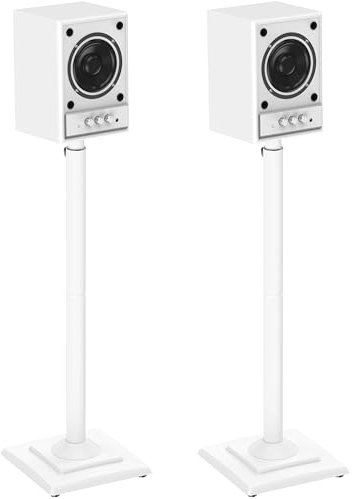 ELIVED Speaker Stands Height-Adjustable for Satellites up to 5 kg, Set of 2 Floor Stands, Universal Compatible with Samsung Sony, Holds Satellite & Small Bookshelf Speakers, White EV5032W