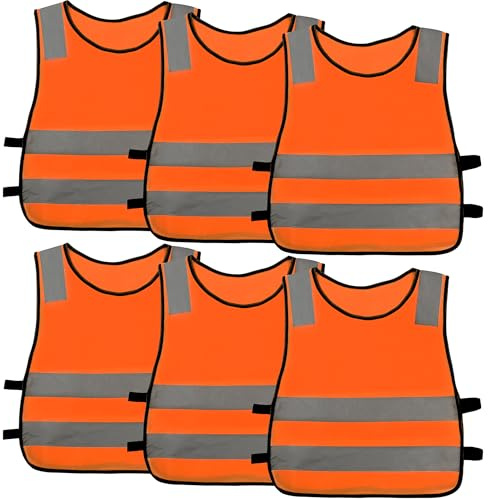 6 Pcs Kids Hi Vis Vests Children Orange High Visibility Vests Child Hi Vis Safety Vests with Reflective Strips for Boys Girls Outdoor School Activities