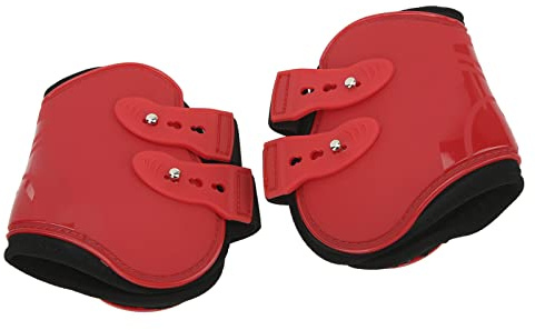 Qukaim Pferdespannenstiefel Set, sichere weiche verschleißfeste PU Shell Sehnenschutz Stiefel für Pferde Rot Hinterbeine XL Pferd Streichkappen Pferdebedarf