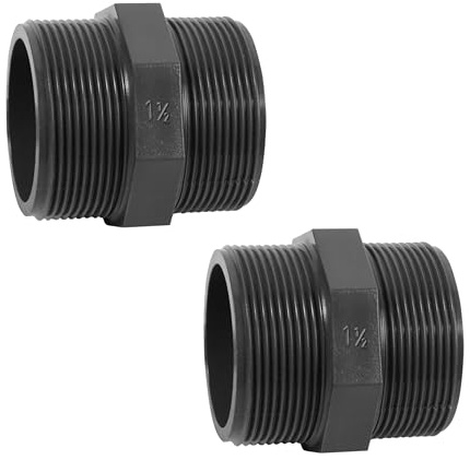 HAF 2X PVC Fittings Doppelnippel mit 1 1/2 | Außengewinde x Außengewinde | 1,5 Zoll x 1,5 Zoll | Verbinder aus grauem PVC | PN16 für Poolfitting, Poolverrohrung, Druckleitung, Rohrleitung & Teich
