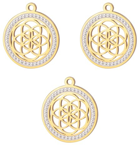 kkjoy 3Pcs Ciondoli di Fiore della Vita Fai-da-te per la Creazione di Gioielli e l'Artigianato, Ciondolo in Acciaio Inox per Fare Orecchini Collana (Fiore della Vita 2)