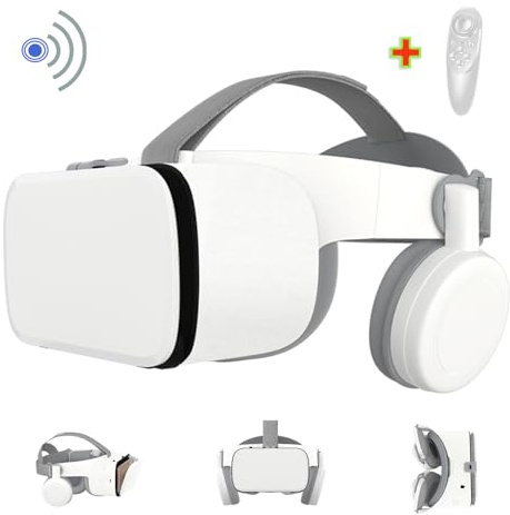 3D Glasses Virtual Reality VR for Smartphone Google Cardboard, Wireless Bluetooth VR Headset Helmet Stereo for Android iOS iPhone 12 11 Pro Max Mini X R S 8 7 Samsung 4.7-6.2 Phone (White)