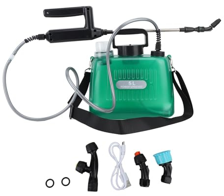 Electric Sprayer 5L Battery Operated | 2000mAh Portable Herbicide Sprayer for Garden/Car Washing | Automated Function with 4 Nozzles & Extended Range (Green)