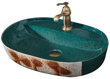 GBEVAUEIO Mobili da Toilette Lavandino da appoggio Ovale in Ceramica for Bagno, da Balcone, in Stile retrò, for Esterni per Bagno e WC Ospiti
