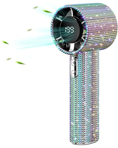 Rechory Portable Fan for Travel | Rhinestone Portable Fan Handheld Personal Cooling - LED Display Cool Gadgets for Men Women Kids Summer Travel School Picnic Desk Outdoor Beach Camping