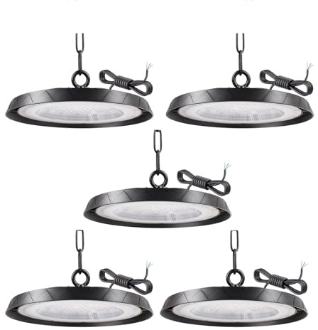 100W UFO LED Lámpara Focos Led Interior 10000LM Techo de Alta Bahía, 6500K BlancaFría, IP65 Impermeable Campana Industrial lampara techo para Fábricas, Aeropuerto, Patio, Garaje,Taller 5 Pieces