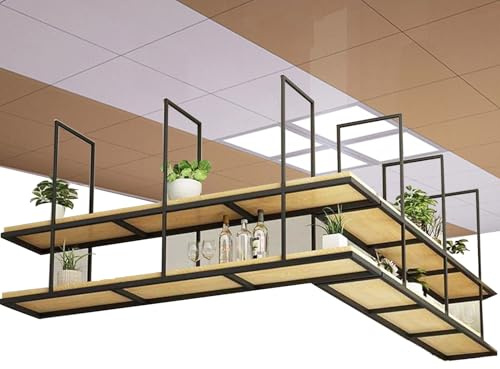 Liyadolaam Garage Ceiling Storage Rack Heavy Duty Overhead Shelves Kitchen Pot Pan Shelf Hanging Flower Stand Plants Decor Shelving Display Shelves - Wood and Metal(60x30x80cm)