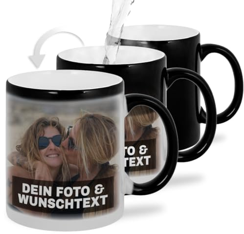 Geschenke Momente Farbwechseltasse personalisiert mit Foto & Text – Zaubertasse | Magic Mug schwarz zu weiß | Individuelle Kaffeetasse, Kaffeebecher mit Liebe & Geschenkidee | Schwarz Standard