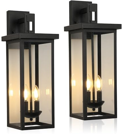 Clyhixe Outdoor Column Lights 2-Pack, 21.7 Inch Vintage Post Lanterns with Weather-Resistant Aluminum and Clear Glass, Dual E26 Sockets for Courtyards and Passageways