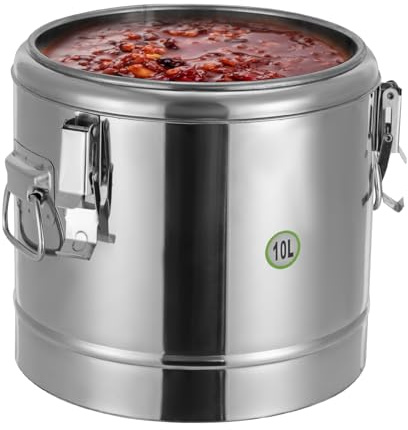 HUOMMGS Transport termobehållare håller 12 timmar lång varm 304 rostfritt stål termotransportbehållare professionell gastronomi termisk kruka med bärhandtag, lock silver isolerad hink för restaurang
