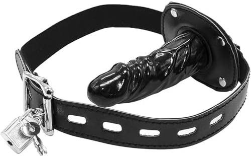 Gag Mouth Realistic Silicone Dildo Penis Deep Throat Mouth Gag Lockable Training Plug Gag Adjustable Leather Strap Restraints for Couples SM DBSM Kit Erotic Sex Toy