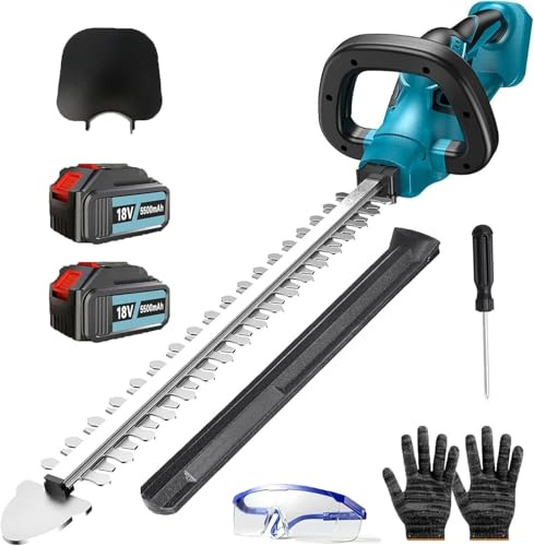 Akku Heckenschere, Ersatz für Makita 18V DUH507Z, Elektrische Gartenschere Heckenschere mit 2x5500mAh Akkus, 52 cm Schnittlänge, Bürstenlos 2 IN 1 Grasschere und Strauchschere