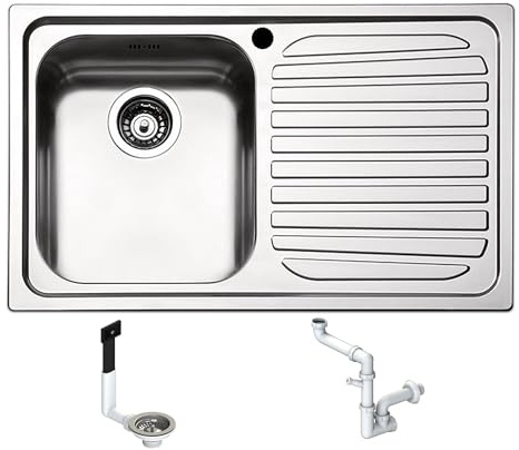LG791RVS ● Lavello Incasso Cucina FHULLER Mod.LAGUNA 79x50 1 Vasca Sinistra e Gocciolatoio Destra, Spessore Acciaio 7/10 con Vasche Profonde H 19,4 Realizzato in Acciaio Inox Spazzolato Made in Italy