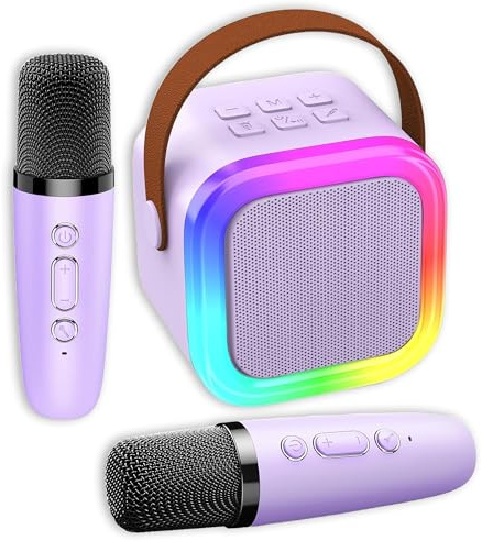 Chennyfun Macchina Karaoke con 2 Microfoni Wireless, Altoparlante Portatile Bluetooth 5.0 con Luci LED ed Effetti Vocali. Perfetta per feste e compleanni, bambini da 3 a 12 anni.