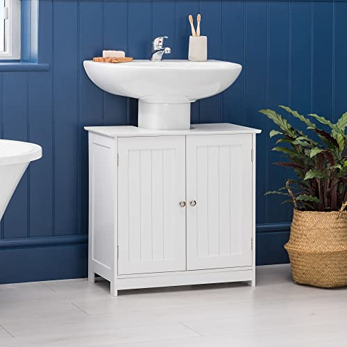 CHRISTOW White Under Sink Bathroom Cabinet, Free Standing Wooden Sink Storage Unit, Basin Cupboard With Shelf