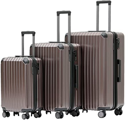 Münicase M816 TSA Kofferset Hartschale Trolley 3-teilig Coffee | TSA-Schloss, 360°-Leichtlaufrollen, Teleskopgriff, robuste Hartschale, ineinander stapelbar