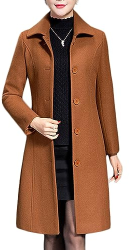 Jenkoon, Damen Woll-Trenchcoat, lang, dick, ideal für Spaziergänge, Caramel, XL