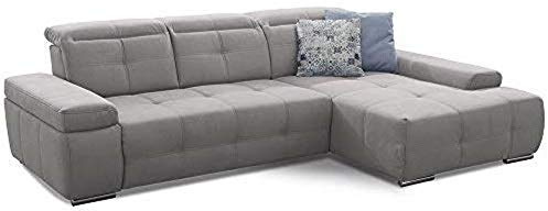 Cavadore Schlafsofa Mistrel mit XL-Longchair, Ecksofa mit leichter Fleckentfernung dank Soft Clean, geeignet für Haushalte mit Kindern, Haustieren, 273 x 77 x 173, hellgrau
