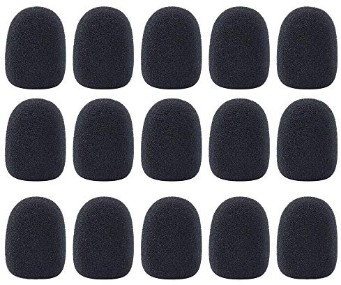 Voarge Schaumstoff Mikrofon, Schaum Mikrofon Deckel, Mini Größe, 15 Stück Mini-Mikrofon Headset Windschutzscheibe, Headset Mikrofon Windschutzscheiben Schwamm Mini Größe schwarz