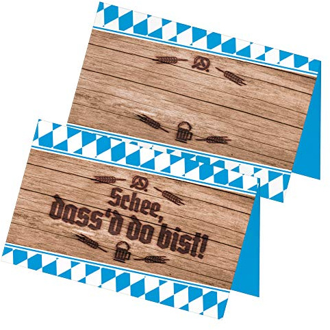 itenga 24x Tischkarten Schee dass'd do bist zum Aufstellen I ideal als Platzkarten für bayrische Anlässe oder Mottopartys I 8,5 x 5,5 cm I rustikale Holzoptik DEKO Oktoberfest