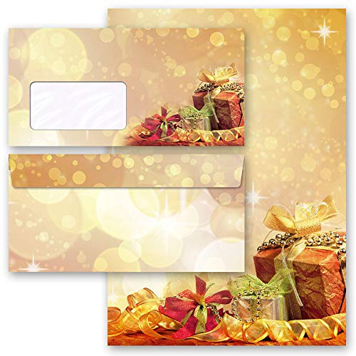 Briefpapier Set, 40 tlg. Weihnachten, WEIHNACHTSGESCHENKE Briefpapier mit Umschlag 20 Blatt Briefpapier + 20 passende Briefumschläge DIN LANG mit Fenster | Paper-Media