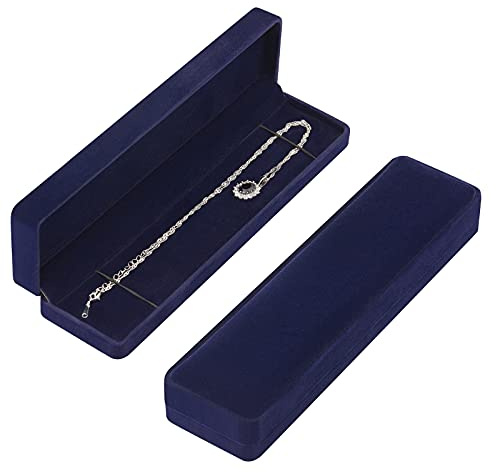 LETURE 2 Pieces Long Velvet Jewelry Chain Necklace Gift Box Set, Bracelet Storage Case, Jewellry Display Box for Wedding, Engagement,Proposal, Birthday and Anniversary (Blue)
