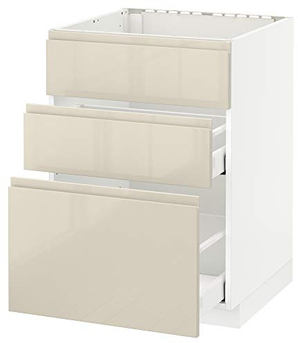 METOD/MAXIMERA cabina base f fregadero+3 frentes/2 cajones 60x62.1x88 cm blanco/Voxtorp beige claro brillante