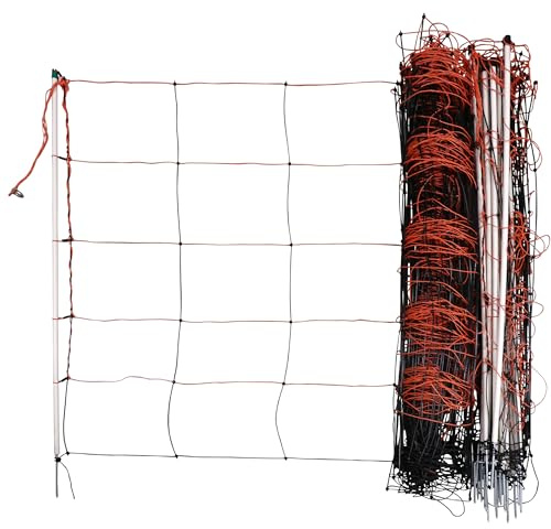 Kerbl Hobbyfarming TitanLight Net (Tiernetz, Länge 50 m, Höhe 108 cm, Farbe orange/schwarz, mit Einzelspitze, Anzahl Pfähle 14, Weidezubehör) 27353